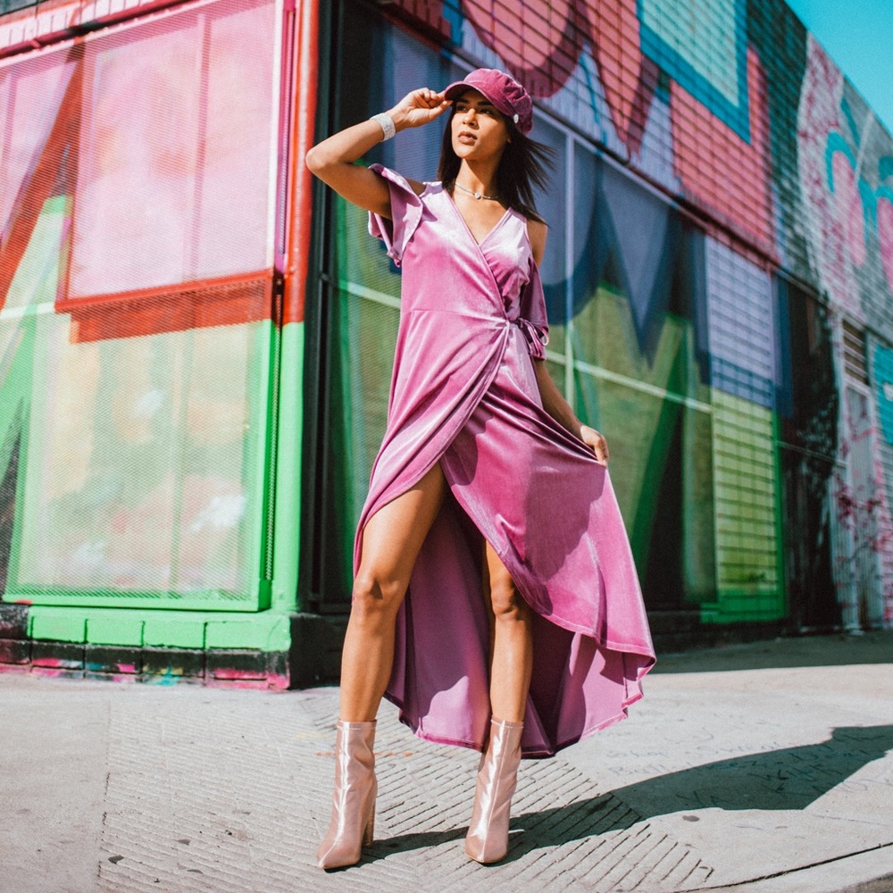 Velvet Flutter Sleeve Dress